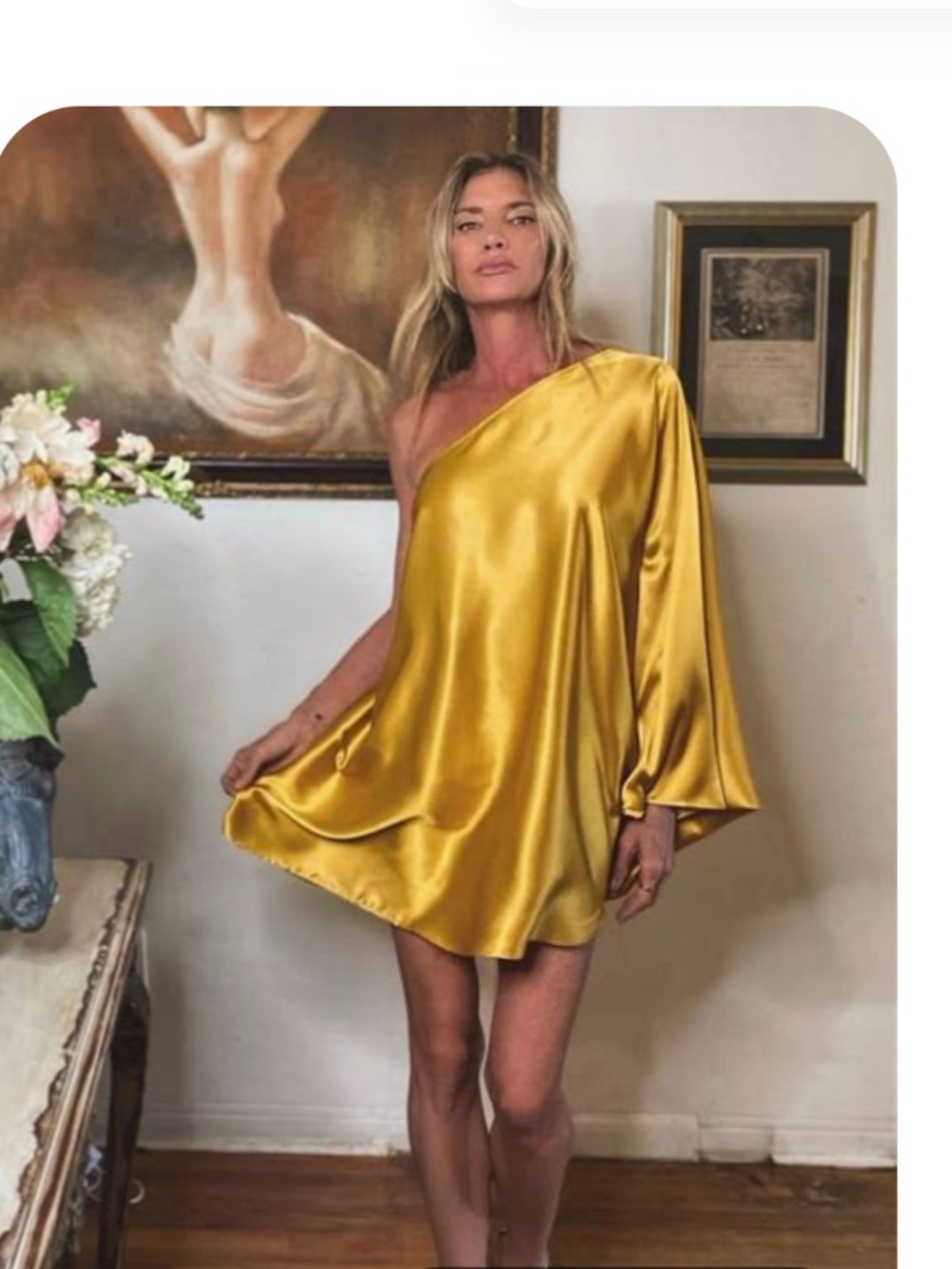 Ramona LaRue One Shoulder Dress Gold Small OS